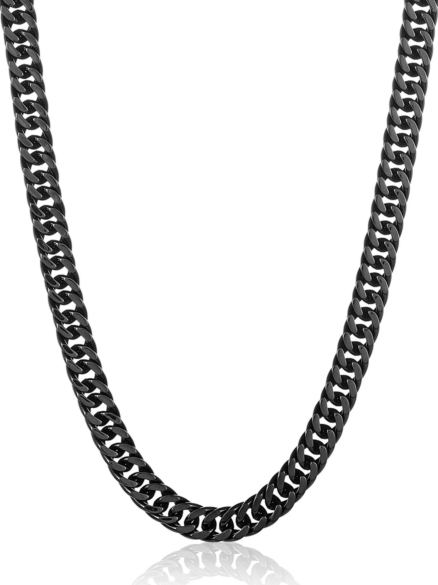 Black Plated Stainless Steel 8Mm Curb Chain Necklace 24"