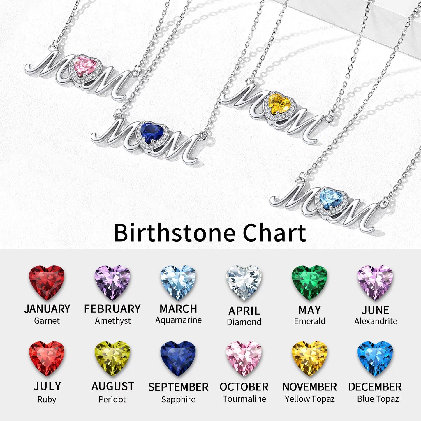 Mom Necklace for Women 925 Sterling Silver Heart Birthstone Jewelry Mothers Day Birthday Christmas Gift from Daughter Son - May