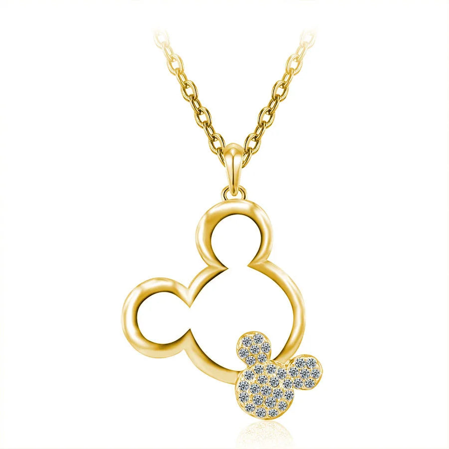 Mickey Necklace Women Girls Fashion Jewelry Christmas Gift Yellow Gold Color Austrian Crystal Rhinestone Cute Pendant Necklaces