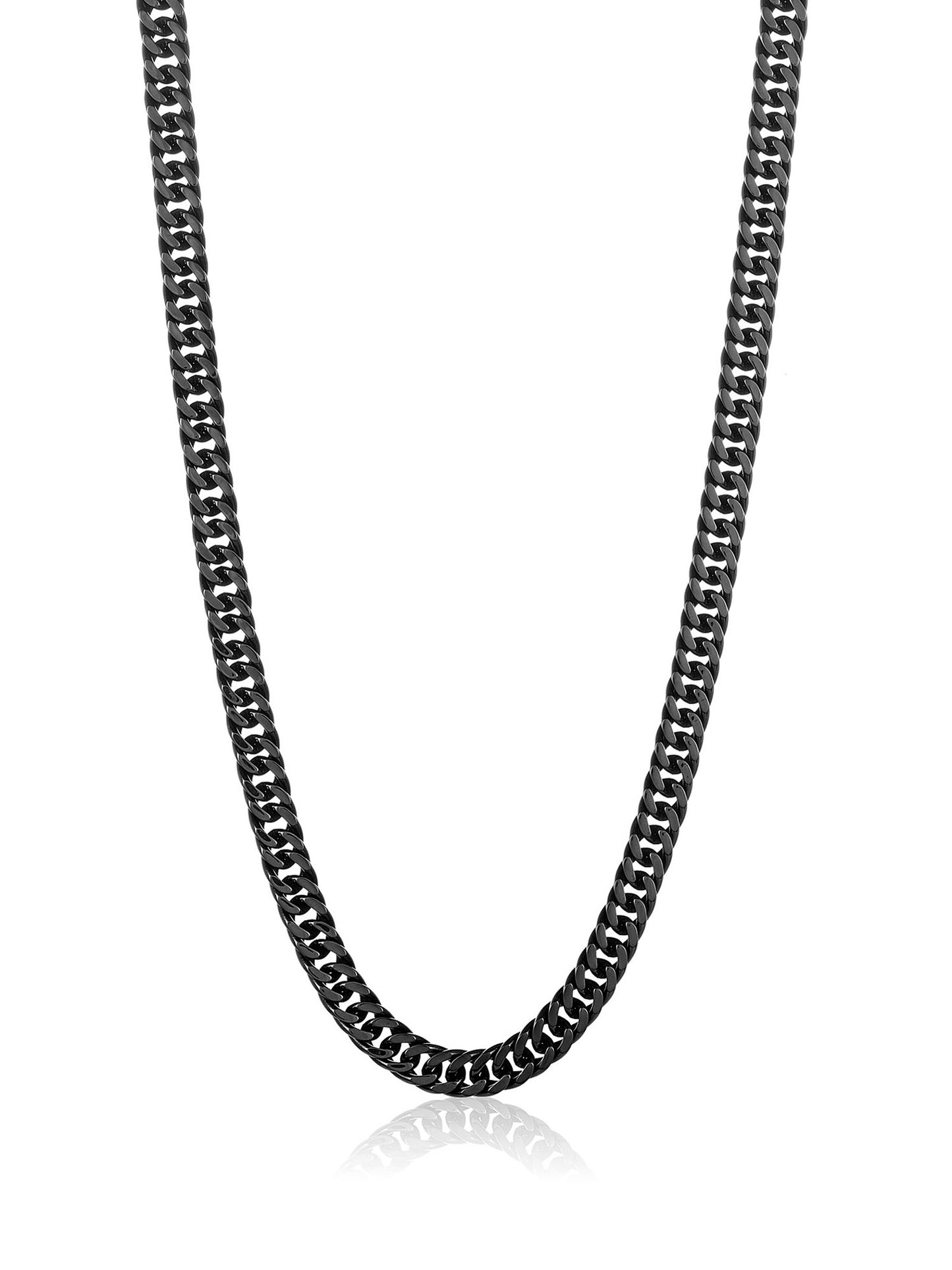 Black Plated Stainless Steel 8Mm Curb Chain Necklace 24"