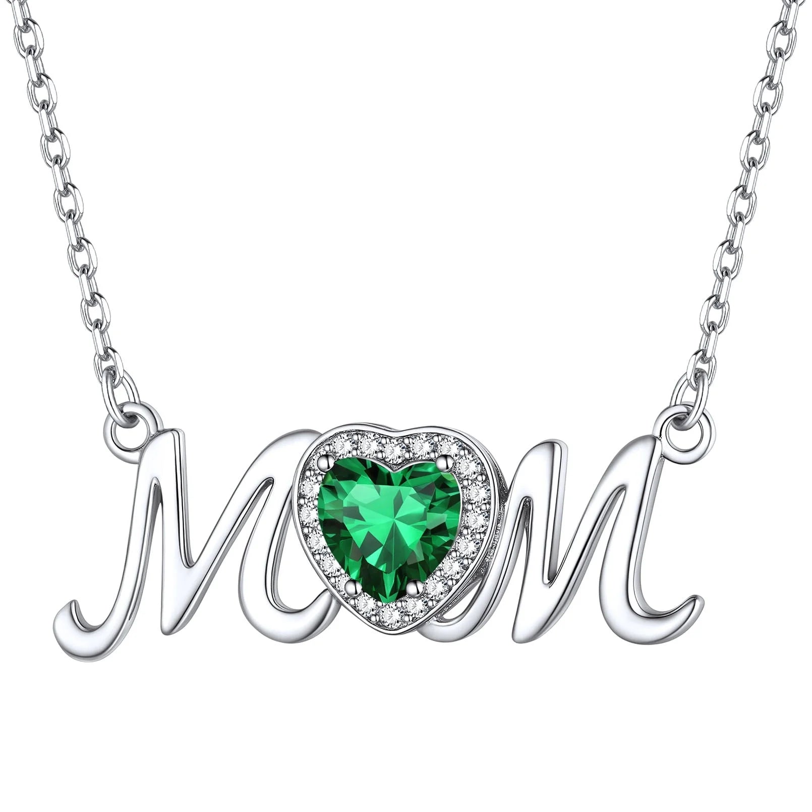 Mom Necklace for Women 925 Sterling Silver Heart Birthstone Jewelry Mothers Day Birthday Christmas Gift from Daughter Son - May