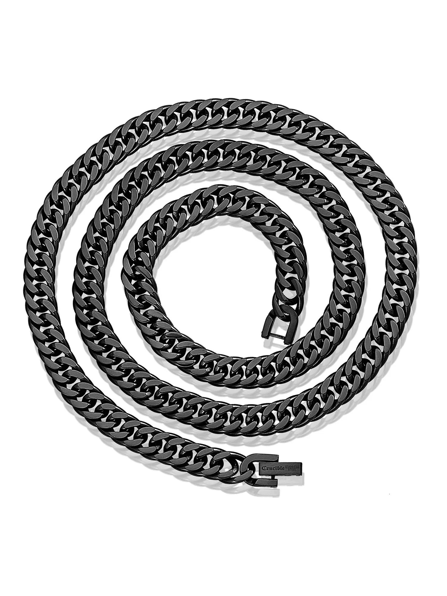 Black Plated Stainless Steel 8Mm Curb Chain Necklace 24"