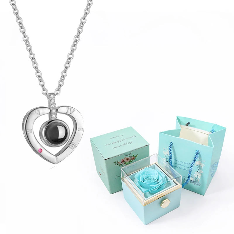 100 Languages I Love You Projection Necklace with Rotating Rose Gift Box 2023 New Creativity Design Romantic Luxury Jewelry Set